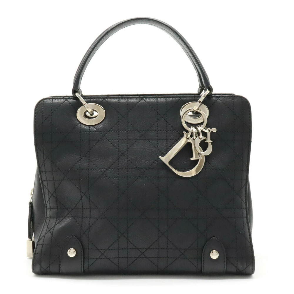 Christian Dior Lady Cannage Handbag Leather Black